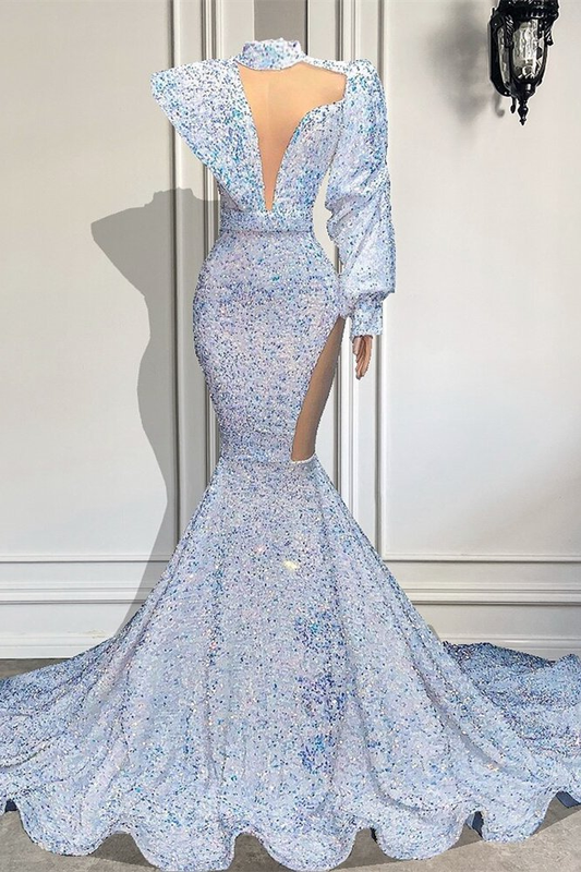 High Neck Long Sleeves Mermaid Prom Dress With Sequins gh794