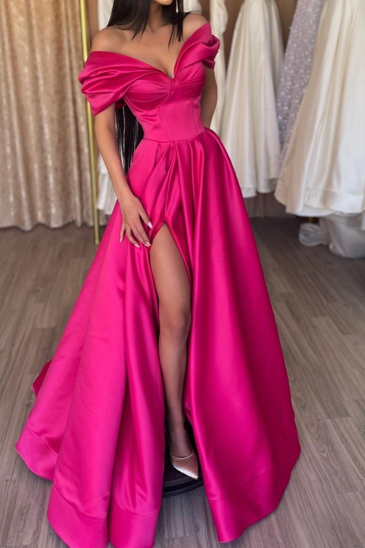 Fuchsia Portrait A-Line Prom Dress With Split gh651