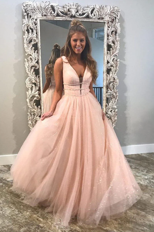 Sexy Deep V-Neck Straps Long Prom Dress,Sparkly Evening Dress gh1185