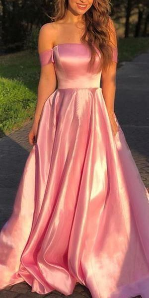 Off Shoulder Straight Neckline A-Line Backless Prom Dresses  gh1153