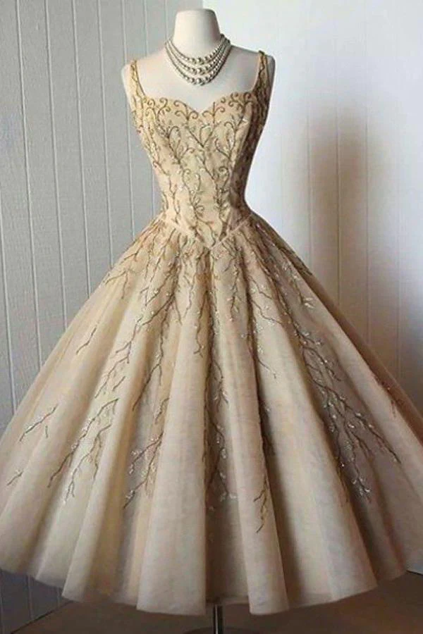 Elegant A-Line Straps Sweetheart Tea-Length Sleeveless Homecoming Dresses gh992