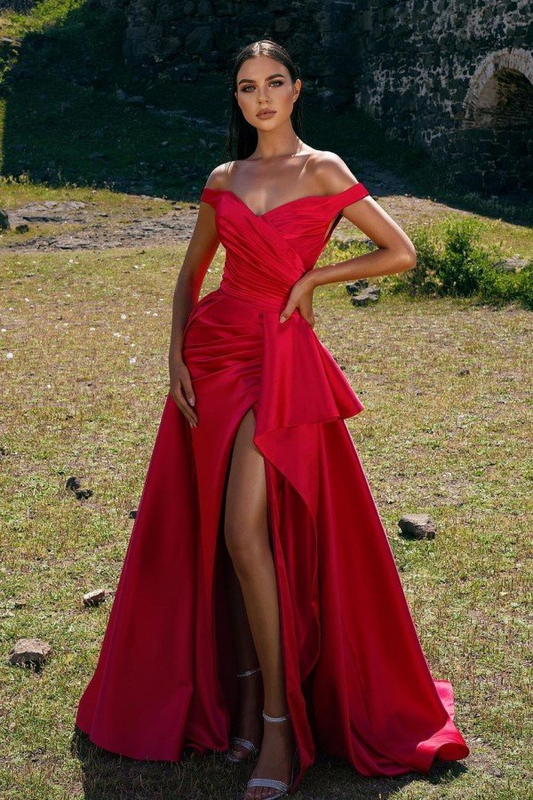 Red Off-The-Shoulder Mermaid Prom Dress With Split  gh664