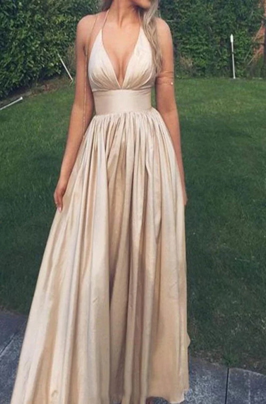 Cheap Princess/A-Line Halter Taffeta Champagne Prom Dresses gh1100