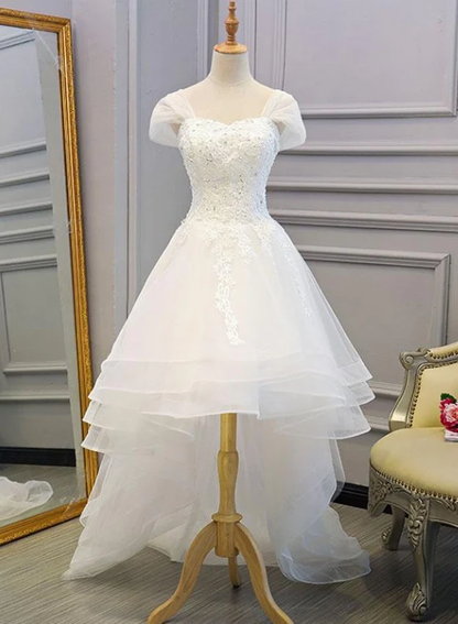 Belle robe de mariée en tulle à manches courtes et couches hautes et basses, robe de bal simple gh514