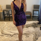 Purple Sequins Plunge Mini Homecoming Dress gh1448