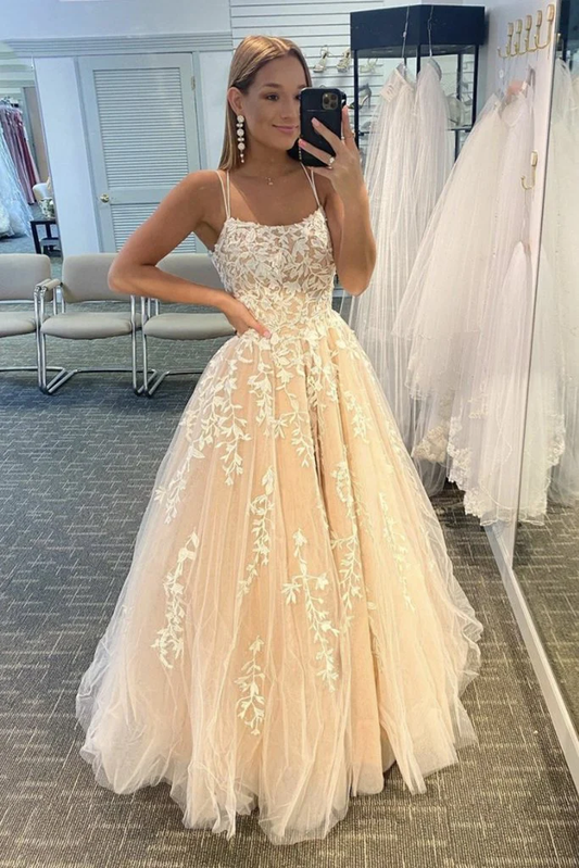 2022 Tulle Long Prom Dresses with Appliques and Beading,Winter Formal Dresses gh1095