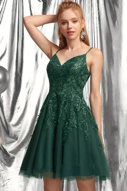 Emerald Green 8th Grade Lace Dance Dress Homecoming Dress gh814