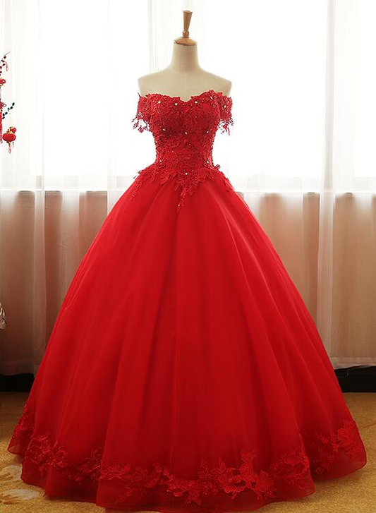 Robe de soirée longue rouge à épaules dénudées, robe de soirée trapèze en tulle, robe de soirée formelle gh102