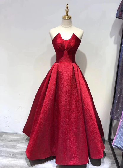 Dark Red Satin Floor Length Party Gown, Prom Dress  Elegant Evening Dress gh587