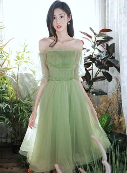 Reizendes grünes kurzes Tüll-Partei-Kleid-Heimkehr-Kleid, kurzes grünes formales Kleid-Abschlussballkleid gh4