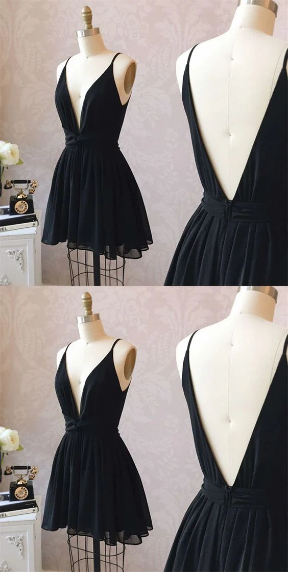Cute Black V Neck Homecoming Dress Short Black Formal Dress Party Dress  gh850