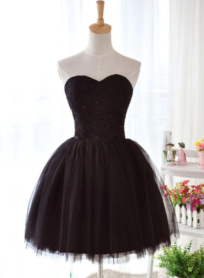 Cute Black Tulle Homecoming Dress, Little Black Formal Dress gh604