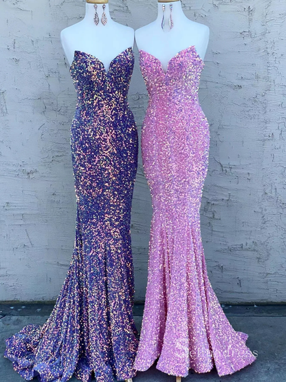 Mermaid Sparkly Sleeveless Prom Dresses V neck Sequins Evening Dresses gh1102