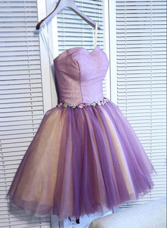 Jolies robes de soirée en tulle violet à col en cœur, robe de bal courte gh410