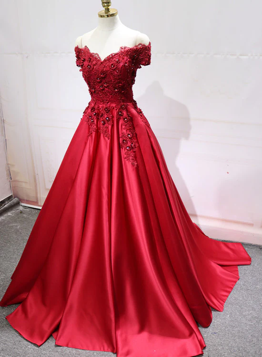 Roter Satin Wunderschönes langes formelles Kleid, rotes Partykleid gh534