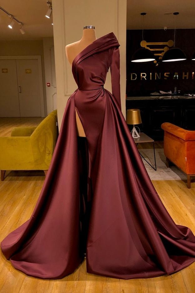 One Shoulder Long Sleeves Prom Dress Split Overskirt gh666