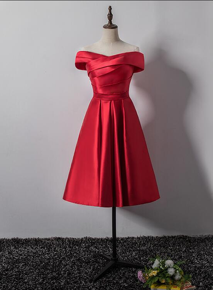 Jolie robe de soirée en satin rouge à épaules dénudées, robe de soirée rouge gh449