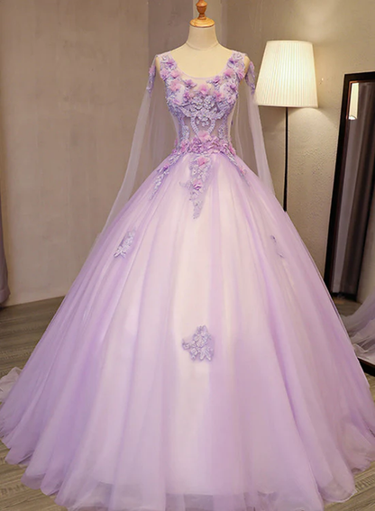 Bezauberndes langes Ballkleid mit Lavendel-Tüll-Blumen, Sweet 16 Gowns gh380