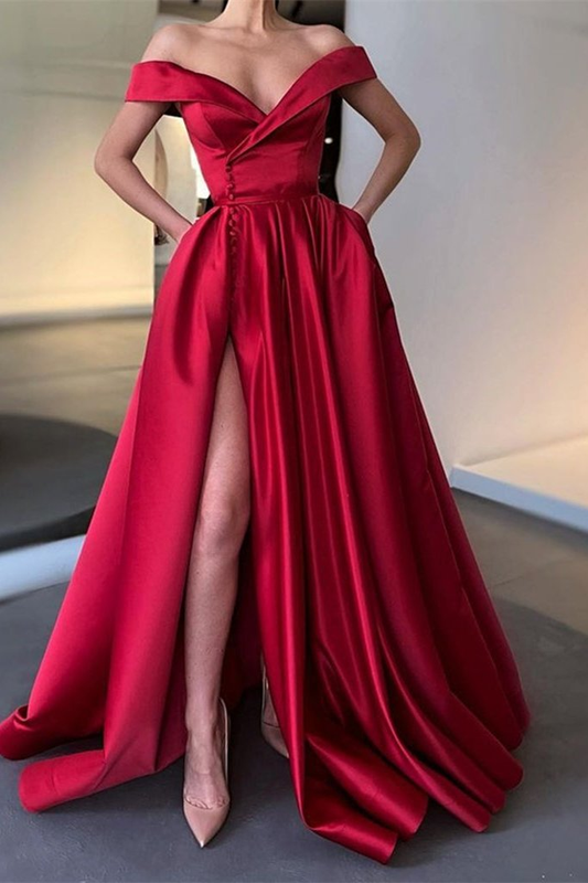 Off-the-Shoulder Long Split Prom Dress gh625