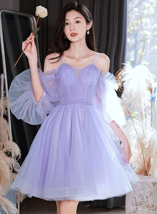 Lovely Lavender Short Party Dress Off Shoulder Dress, Cute Homecoming Dresses Prom dress gh6
