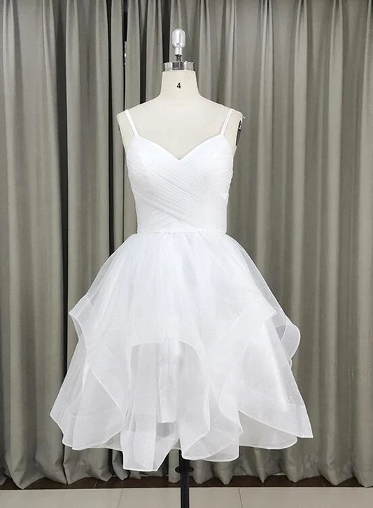 Robe de soirée courte en tulle blanc avec décolleté en V, robe de soirée gh328