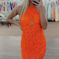 Orange Sequins Cross Front Mini Bodycon Dress gh1213
