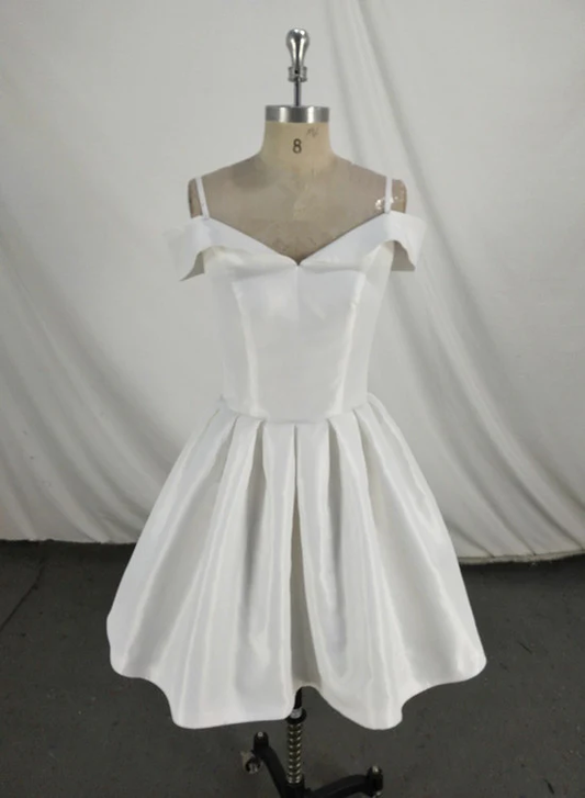 White Satin Simple Off Shoulder Formal Dress Short Formal Dresses  gh563