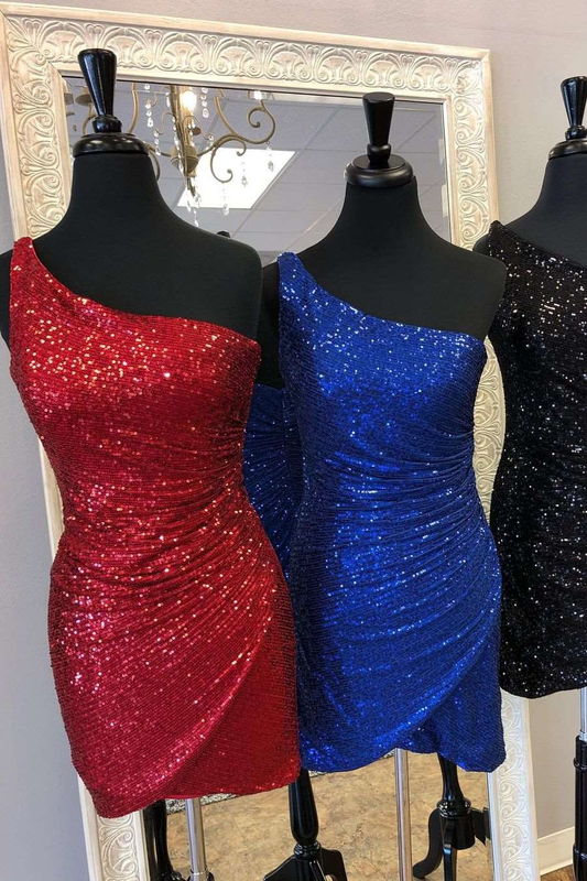 Sequins One Shoulder Bodycon Short Homecoming Dress  gh1207