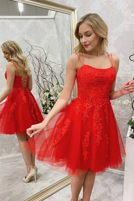 Red A-line Appliques Short Homecoming Dress gh1203