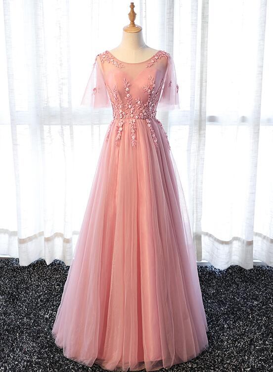 Rosa Tüll Elegantes Partykleid Langes, handgefertigtes Abendkleid Abendkleid gh597