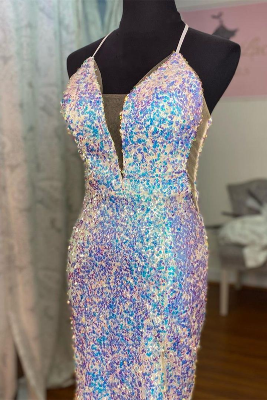 Robe de soirée moulante à paillettes bleu ombré gh1505