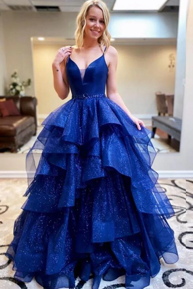 Royal Blue Sparkly Long Prom Dresses gh1162