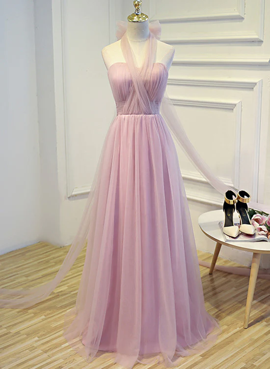 Einfaches Halter-Tüll-langes formelles Kleid, handgemachtes formelles Kleid mit Schleife gh553