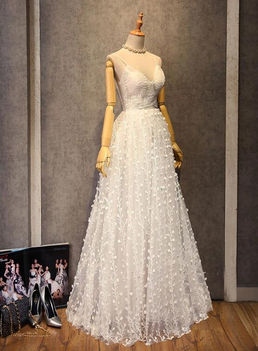 Elegantes weißes Träger-Blumen-langes Abschlussball-Kleid-Partei-Kleid gh378