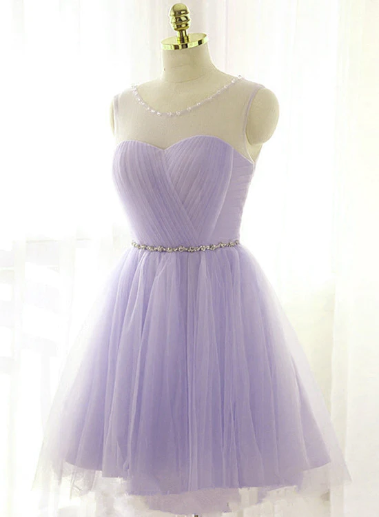 Cute Lavender Homecoming Dress With Belt, Lovely Short Prom Dress  gh510