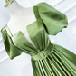 Green Satin Short Sleeves Long Evening Party Dresses, Green Formal Party Dresses gh0002