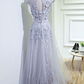 Grey A-Line Tulle Long Prom Dress, Party Dress Grey Bridesmaid Dress gh427