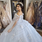 Light blue long ball gown evening gown quinceanera dress off the shoulder floral sequin beads fluffy party princess sweet 16 dress gh976