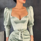 Dusty Sage Long Sleeves Prom Dress Split mit einem Bowknot gh652