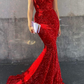 Red Sweetheart Long Mermaid Prom Dress With Sequins gh754