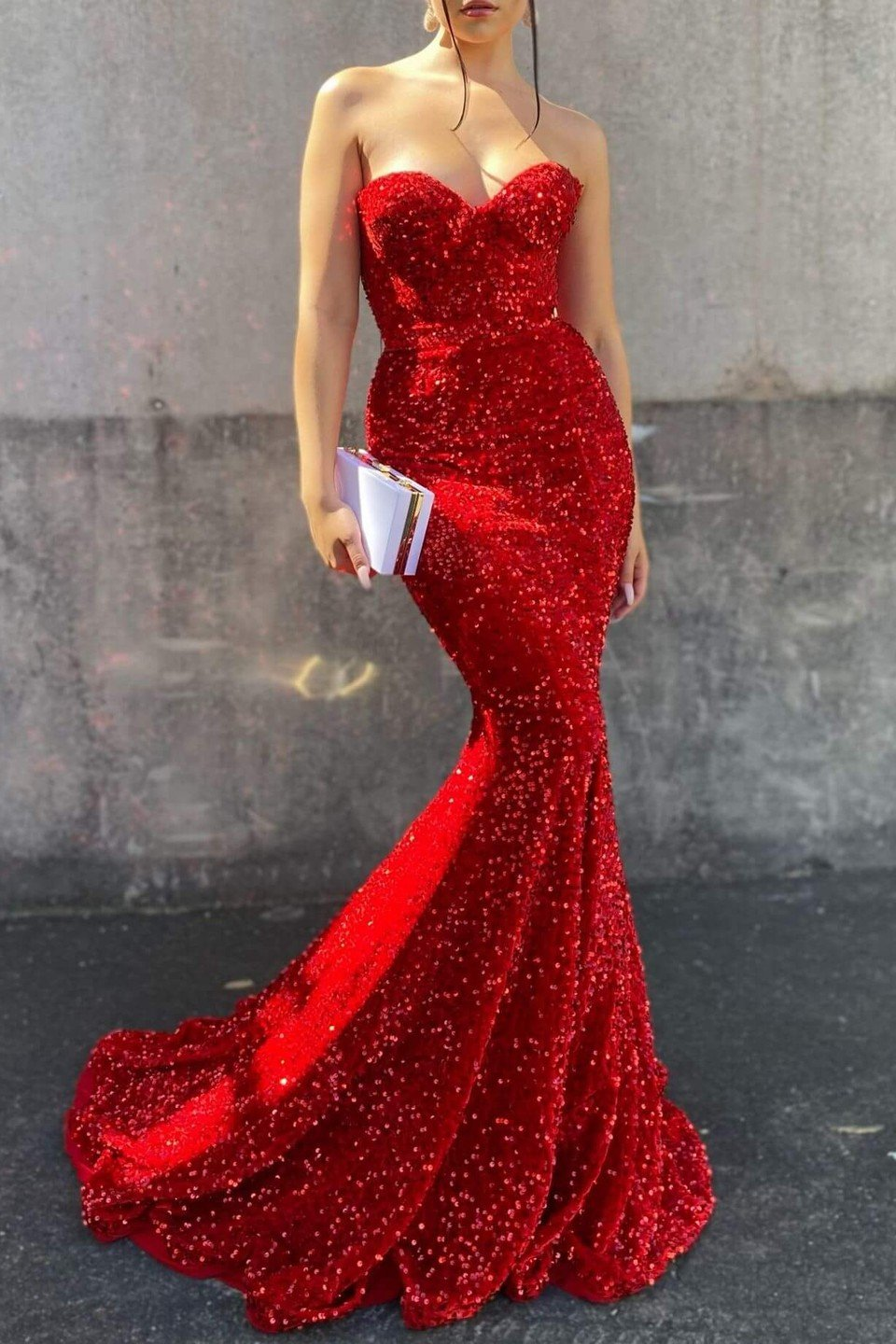 Red Sweetheart Long Mermaid Prom Dress With Sequins gh754