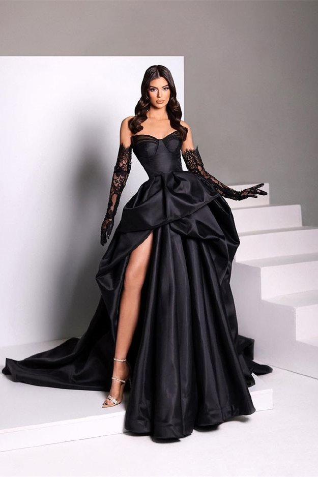 Black Sweetheart Taffeta Slit Prom Dress  gh727