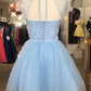 Cute Light Sky Blue Homecoming Dresses with Cap Sleeves gh914