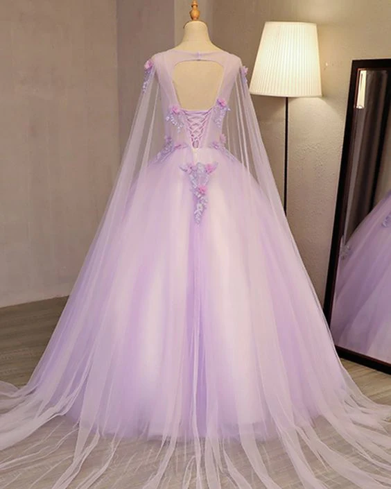 Bezauberndes langes Ballkleid mit Lavendel-Tüll-Blumen, Sweet 16 Gowns gh380