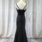 Robe de soirée élégante en satin noir à col en V et sirène Robe longue de soirée charmante gh593