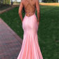 Gorgeous Spaghetti Straps Criss Cross Pink Prom Dress Mermaid Long Evening Gowns gh822