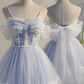 Adorable Light Blue Tulle Sweetheart Straps Party Dress With Lace, Short Tulle Prom Dresses gh53
