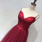Beautiful Wine Red Straps Beaded Tea Length Wedding Party Dress, Prom Dress   gh589