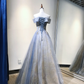 Charming Grey-Blue Tulle Floor Length Party Dress Beautiful Formal Gown gh456