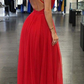 Red Deep V-Neck Long Prom Dress With Slit gh688